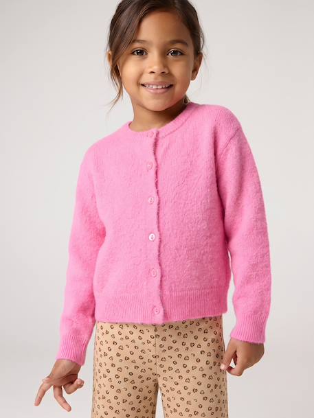 Button-through cardigan with long sleeves for girls blue+bordeaux red+rose - vertbaudet enfant 