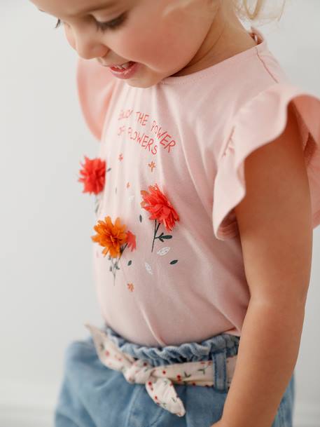 T-Shirt with Flowers in Relief, for Babies Light Pink+vanilla - vertbaudet enfant 