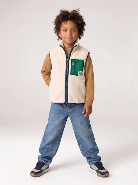Sleeveless sherpa cardigan for boys caramel+ecru - vertbaudet enfant 