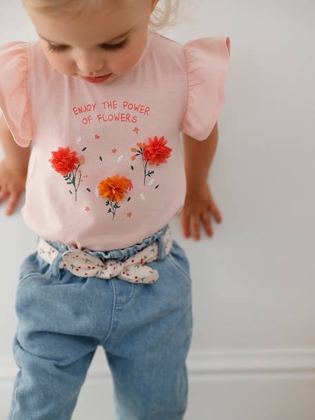 T-Shirt with Flowers in Relief, for Babies Light Pink+vanilla - vertbaudet enfant 