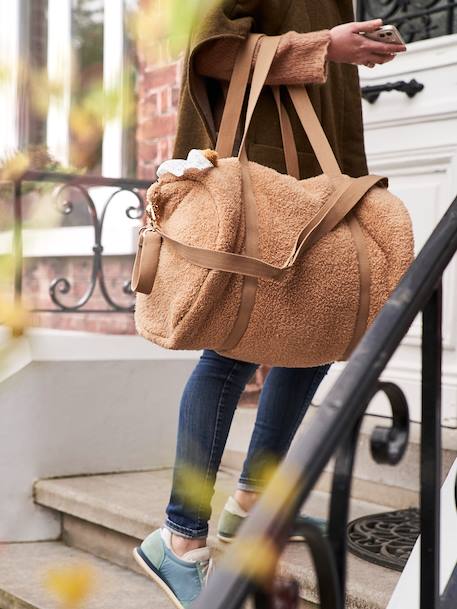 Changing Bag, Baby Roll in Plush Fabric BEIGE LIGHT SOLID+coffee - vertbaudet enfant 
