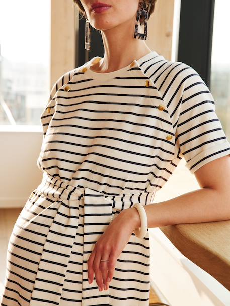 Striped Fleece Dress for Maternity, by ENVIE DE FRAISE ecru - vertbaudet enfant 