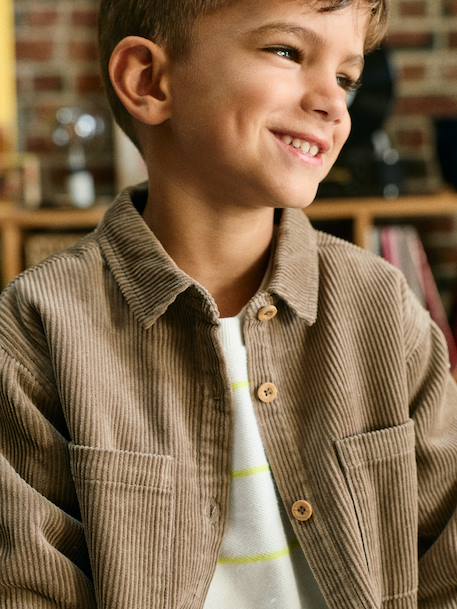 Corduroy long-sleeved shirt for boys taupe - vertbaudet enfant 