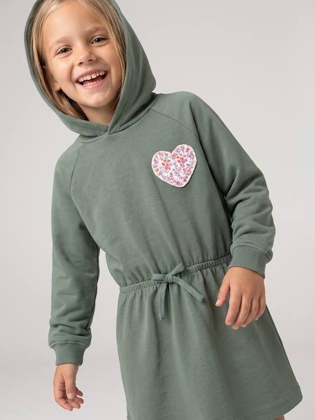 Short hooded dress for girls green+marl grey+navy blue - vertbaudet enfant 
