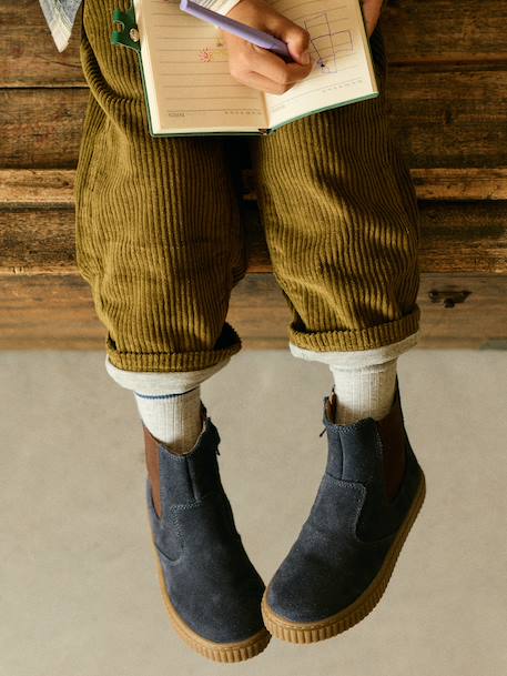 Wide-leg corduroy trousers for boys cappuccino+lichen - vertbaudet enfant 