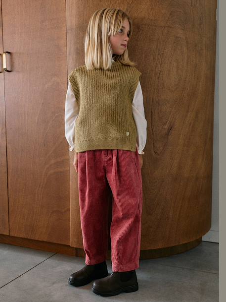 Pantalon velours balloon fille vieux rose - vertbaudet enfant 