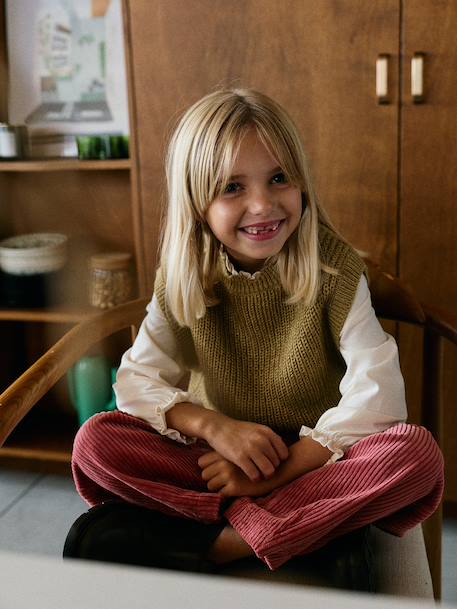 Pull fantaisie sans manche fille marine+olive - vertbaudet enfant 