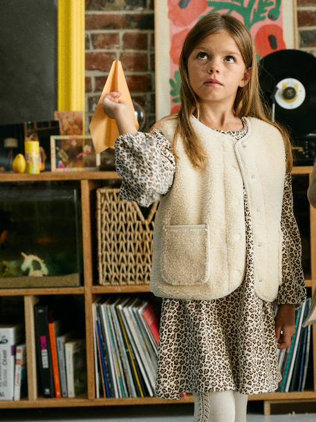 Sleeveless Sherpa Jacket for Girls blush+plum+vanilla - vertbaudet enfant 