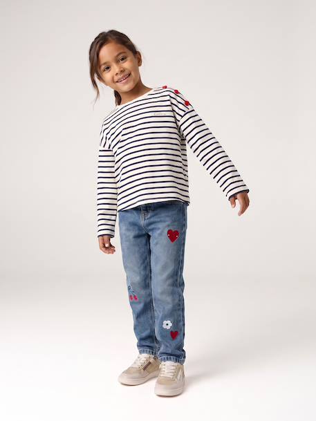 T-shirt marinière manches longues fille marine+mauve+rose bonbon - vertbaudet enfant 
