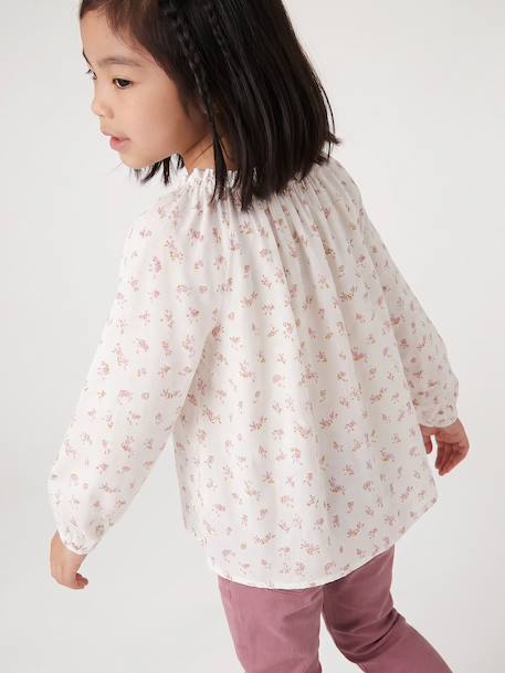 Girl's blouse with smocked sleeves ivory+sage green+vanilla - vertbaudet enfant 