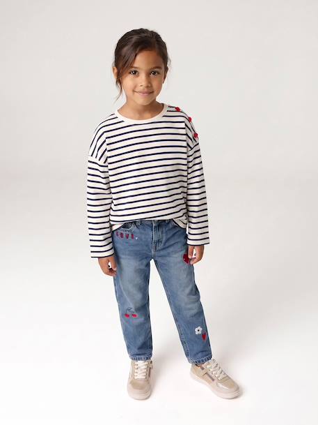 Striped long-sleeved T-shirt for girls mauve+navy blue+sweet pink - vertbaudet enfant 