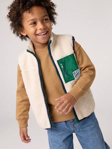 Sleeveless sherpa cardigan for boys caramel+ecru - vertbaudet enfant 
