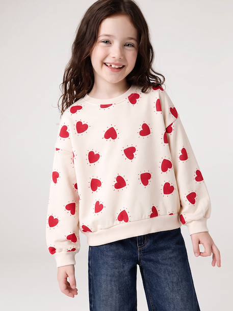 Round-neck sweatshirt for girls ecru+ivory+pale pink+taupe - vertbaudet enfant 