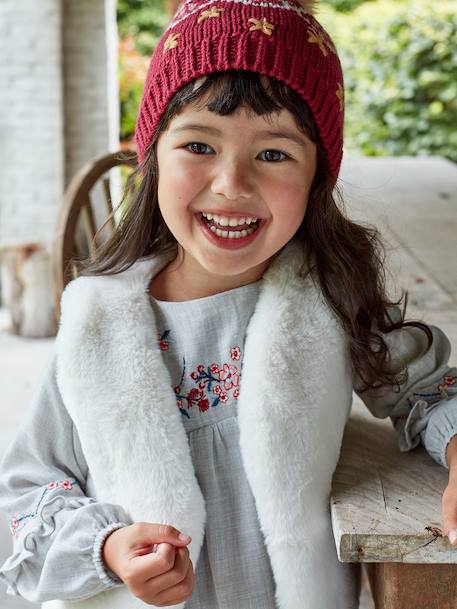 Faux Fur Waistcoat for Girls printed brown+White - vertbaudet enfant 