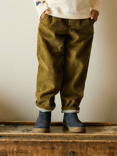 Wide-leg corduroy trousers for boys cappuccino+lichen - vertbaudet enfant 