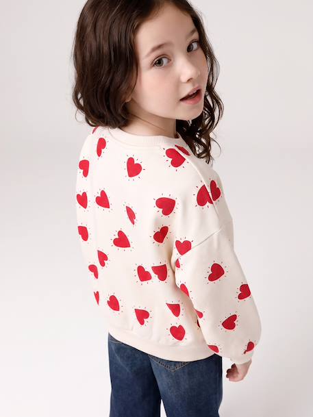 Sweat fille col rond écru+ivoire+rose pâle+taupe - vertbaudet enfant 