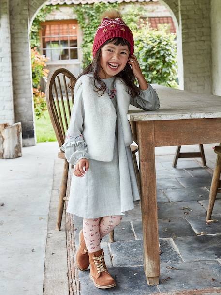 Gilet sans manches fille fausse fourrure BLANC CLAIR UNI+marron imprimé - vertbaudet enfant 