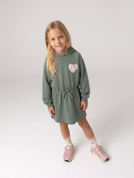 Short hooded dress for girls green+marl grey+navy blue - vertbaudet enfant 