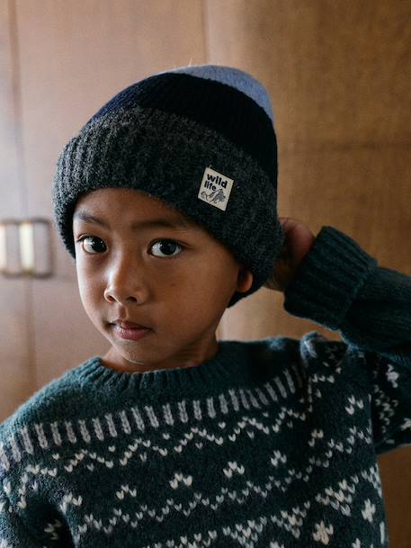 Ensemble bonnet, snood et mitaines marine - vertbaudet enfant 