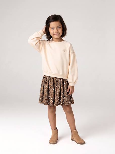 Robe bi-matière fille anthracite+écru+mauve+vert sauge - vertbaudet enfant 