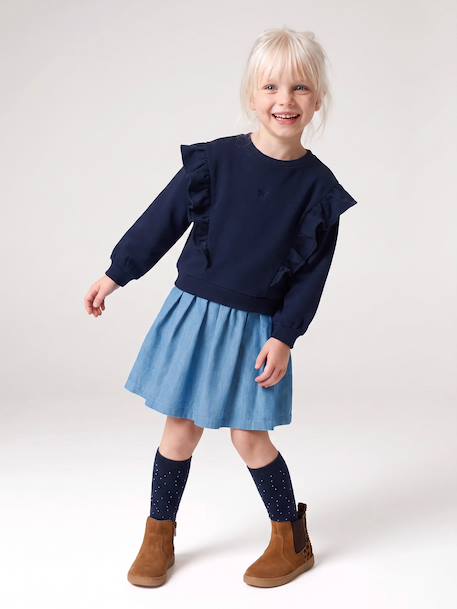 Long-sleeved dress for girls ecru+navy blue - vertbaudet enfant 