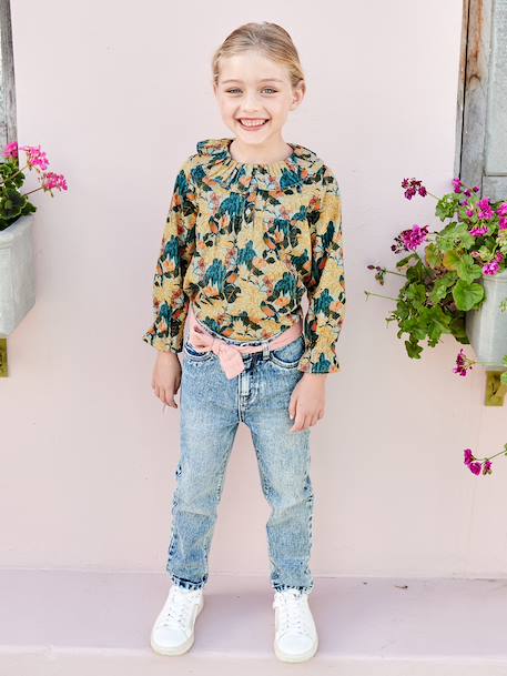 Blouse with Floral Print, for Girls aqua green - vertbaudet enfant 