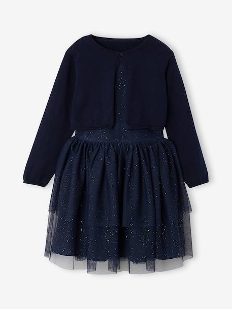 Dress and cardigan set for girls navy blue - vertbaudet enfant 