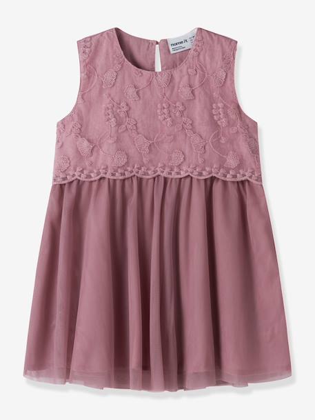 Robe bébé sans manches en tulle avec broderie name it écru+mauve - vertbaudet enfant 