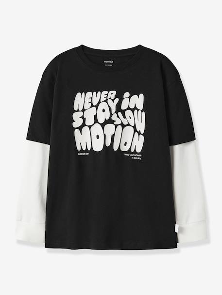 Boys Long-Sleeved Layered-Look T-Shirt Name It black+grey blue - vertbaudet enfant 