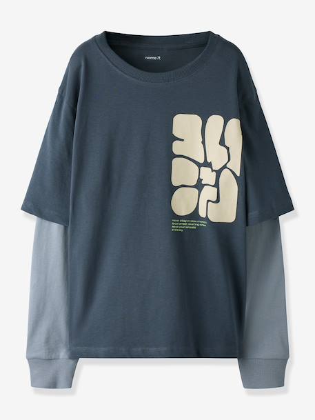 T-shirt manches longues garçon effet superposé name it bleu grisé+noir - vertbaudet enfant 
