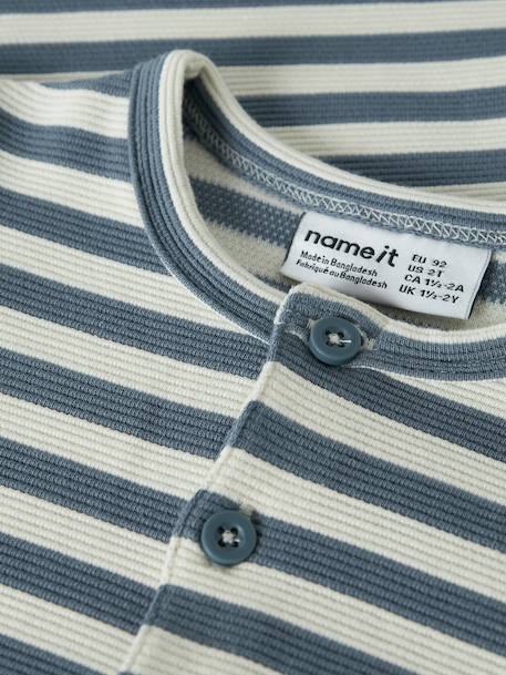 T-shirt striped with button placket Name It for boys grey blue+olive - vertbaudet enfant 
