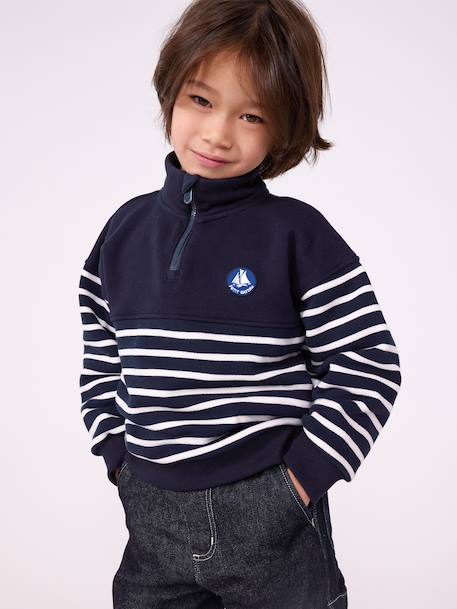 Zip-neck sweatshirt by PETIT BATEAU navy blue - vertbaudet enfant 