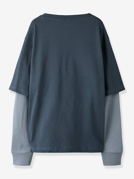 Boys Long-Sleeved Layered-Look T-Shirt Name It black+grey blue - vertbaudet enfant 