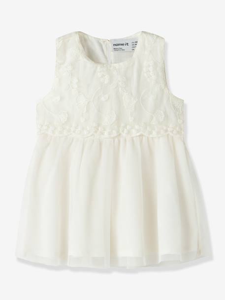 Baby Embroidered Sleeveless Tulle Dress Name It ecru+mauve - vertbaudet enfant 