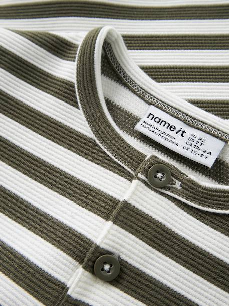 T-shirt striped with button placket Name It for boys grey blue+olive - vertbaudet enfant 