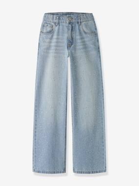 Wide-leg jeans with rhinestone topstitching Name It, adjustable waistband for girls  - vertbaudet enfant