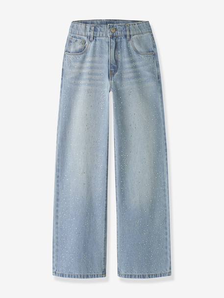 Wide-leg jeans with rhinestone topstitching Name It, adjustable waistband for girls bleached denim - vertbaudet enfant 