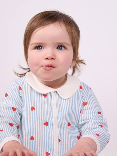 Pyjama bébé à col imprimé coeurs bleu clair - vertbaudet enfant 