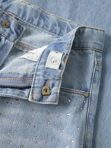 Wide-leg jeans with rhinestone topstitching Name It, adjustable waistband for girls bleached denim - vertbaudet enfant 