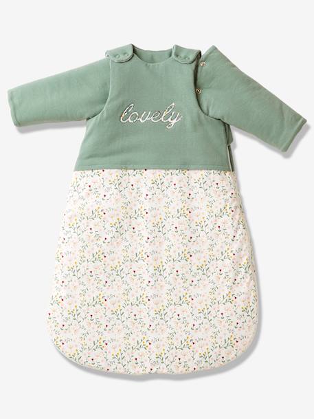 Dual Fabric Baby Sleep Bag with Removable Sleeves, FLEURETTES Green - vertbaudet enfant 