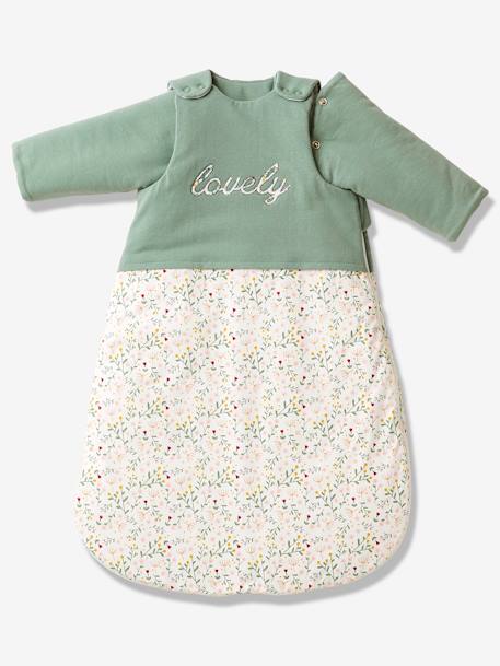 Gigoteuse hiver manches amovibles bi-matière FLEURETTES VERT - vertbaudet enfant 