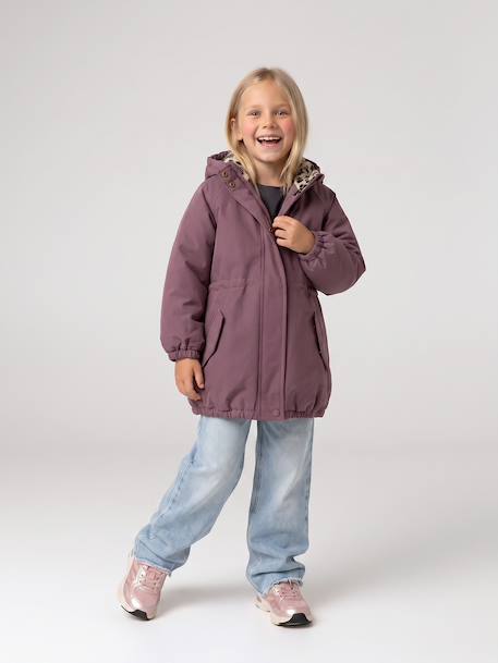 Hooded Parka with Faux Fur Lining for Girls black+camel+dark green+dusky pink+navy blue+plum - vertbaudet enfant 