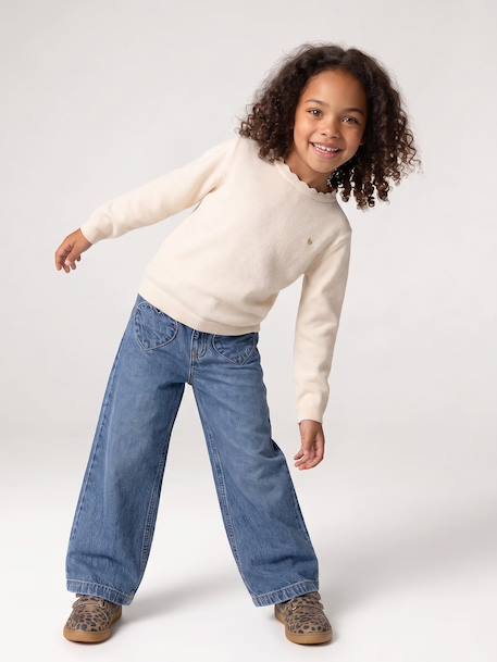 Wide-leg jeans for girls brut denim+medium blue - vertbaudet enfant 
