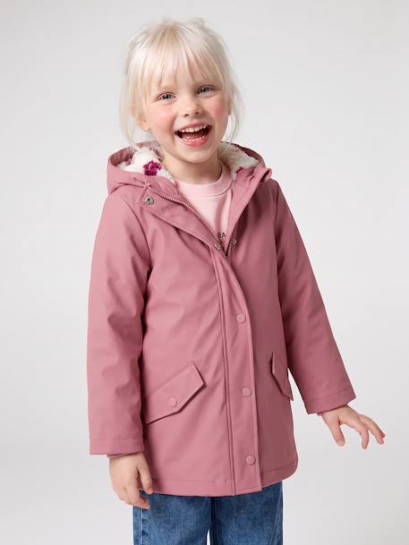 Raincoat with Sherpa Lining for Girls anthracite+green+indigo+mauve+multicoloured - vertbaudet enfant 
