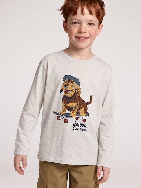 Long-sleeved T-shirt for boys bordeaux red+marl white+slate grey - vertbaudet enfant 