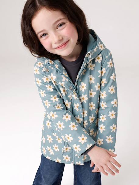 Printed hooded raincoat for girls green+multicoloured+navy blue+vanilla - vertbaudet enfant 