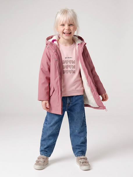 Raincoat with Sherpa Lining for Girls anthracite+green+indigo+mauve+multicoloured - vertbaudet enfant 