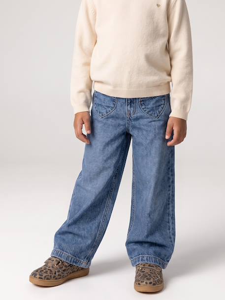Wide-leg jeans for girls brut denim+medium blue - vertbaudet enfant 