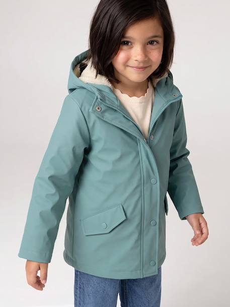 Raincoat with Sherpa Lining for Girls anthracite+green+indigo+mauve+multicoloured - vertbaudet enfant 