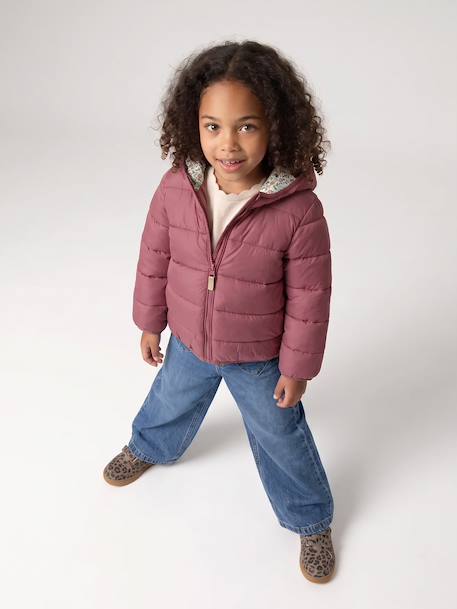Lightweight hooded puffer jacket for girls grey green+lilac+navy blue+plum+rose - vertbaudet enfant 